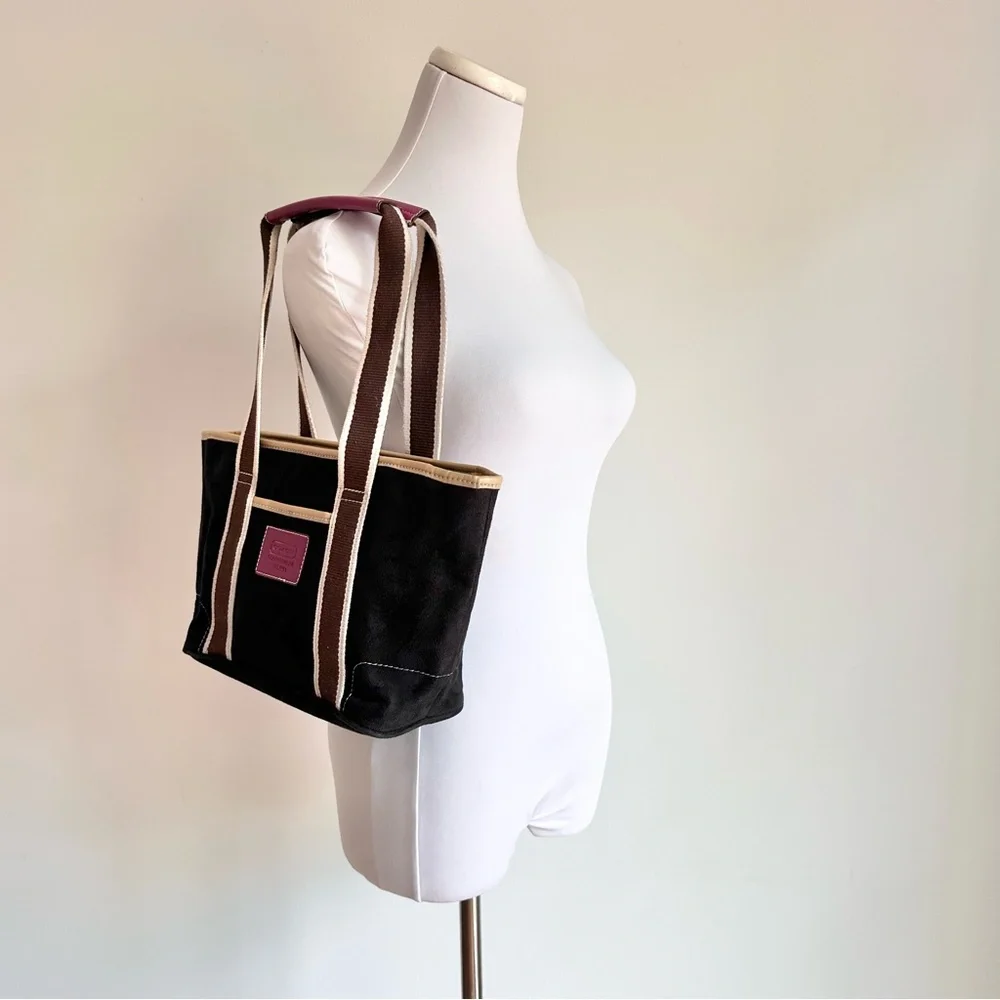 Vintage Coach Leatherware Hampton Mini Black Suede Tan Leather Shoulder Bag - Picture 2 of 16